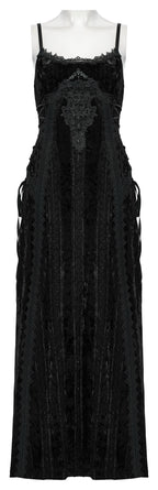 Punk Rave Morrigan Embroidered Velvet Goth Slip Dress In Black