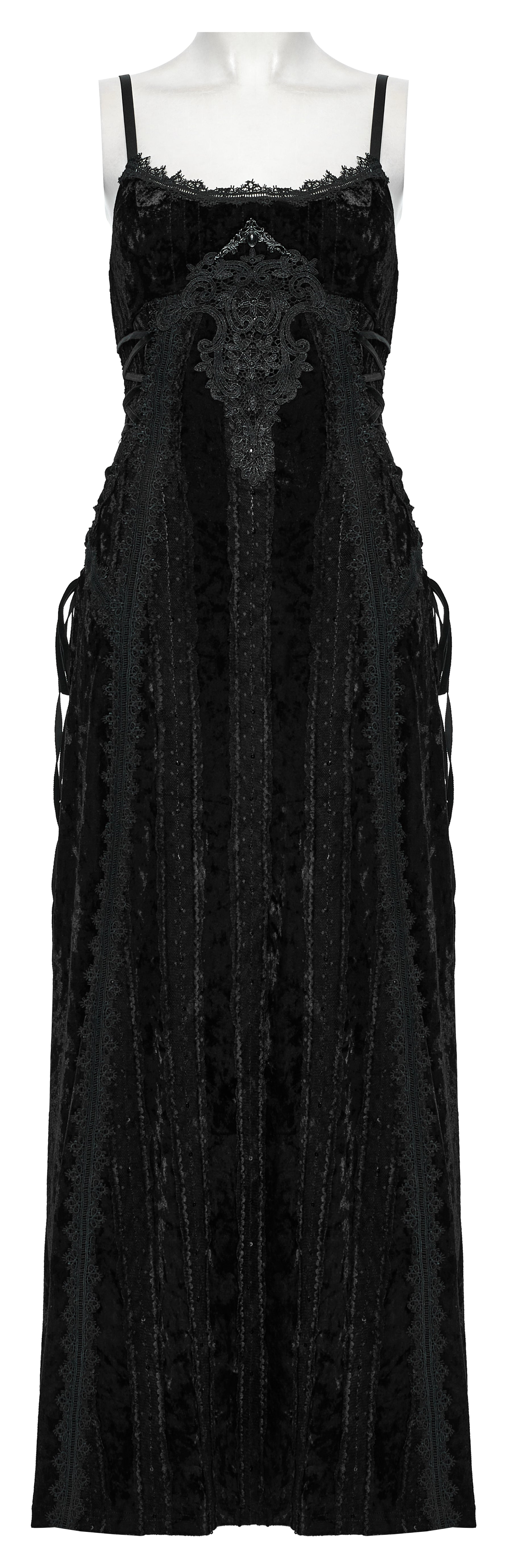 Punk Rave Morrigan Embroidered Velvet Goth Slip Dress In Black