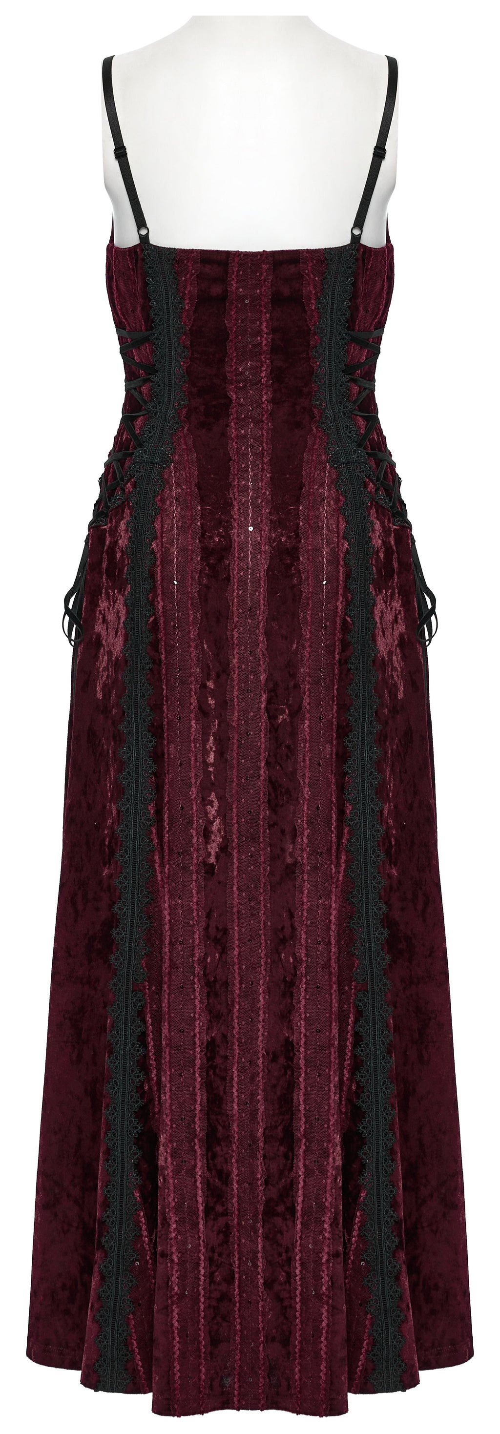 Punk Rave Vivienne Velvet Lace Panel Goth Slip Dress In Burgundy