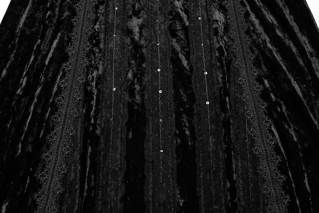 Punk Rave Morrigan Embroidered Velvet Goth Slip Dress In Black