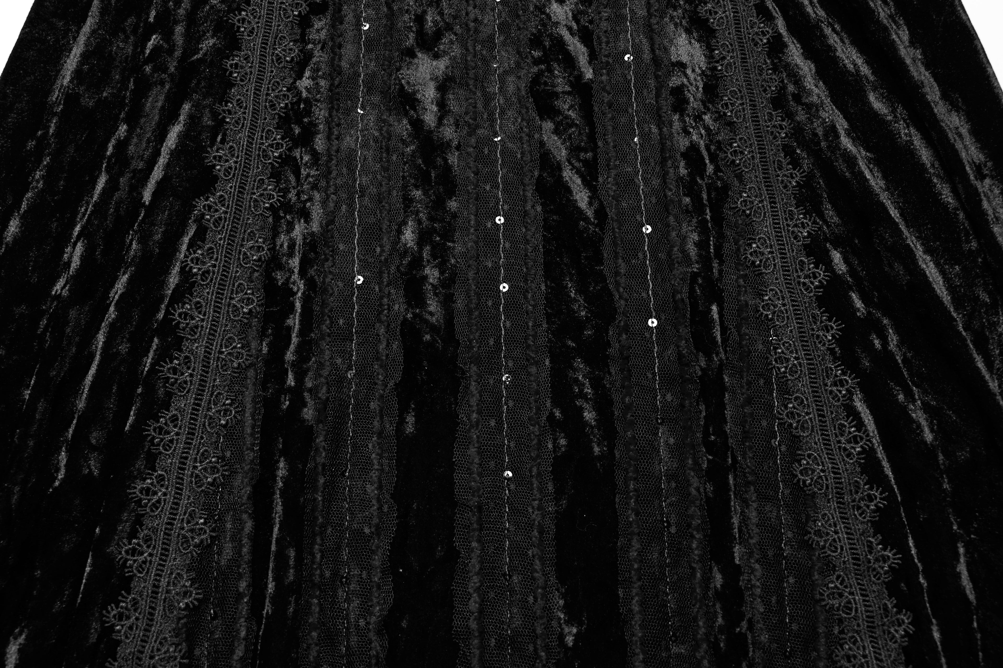 Punk Rave Morrigan Embroidered Velvet Goth Slip Dress In Black