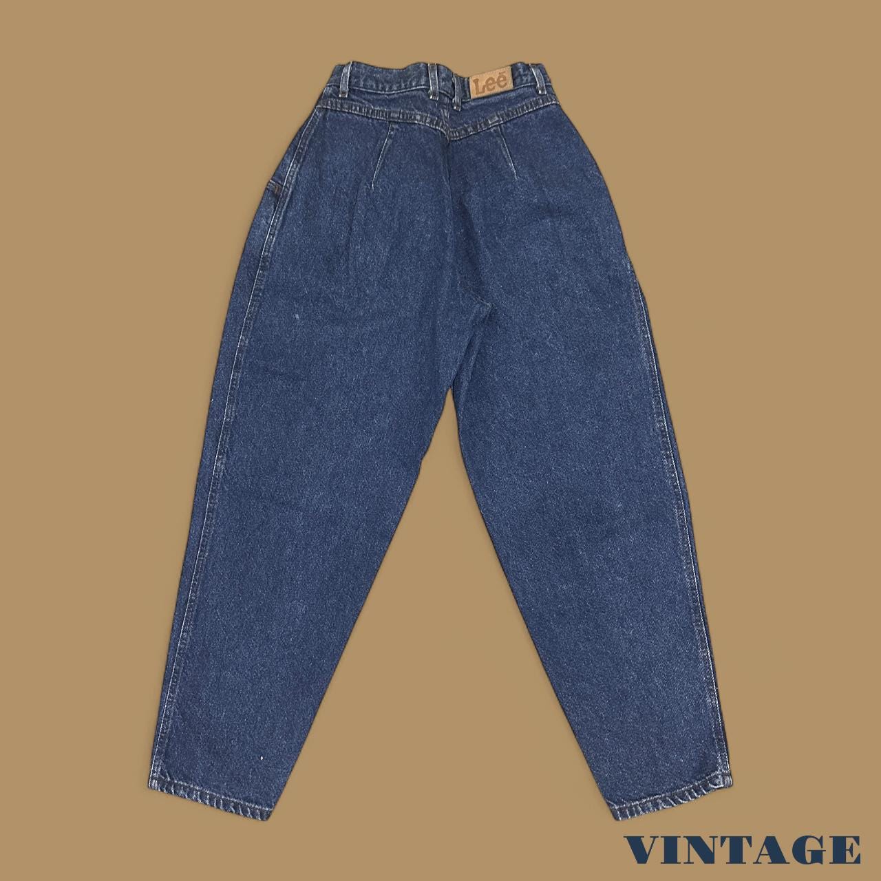 Vintage 80s Lee Tapered Leg Paperbag Mom Jeans Dark Blue W26 L28