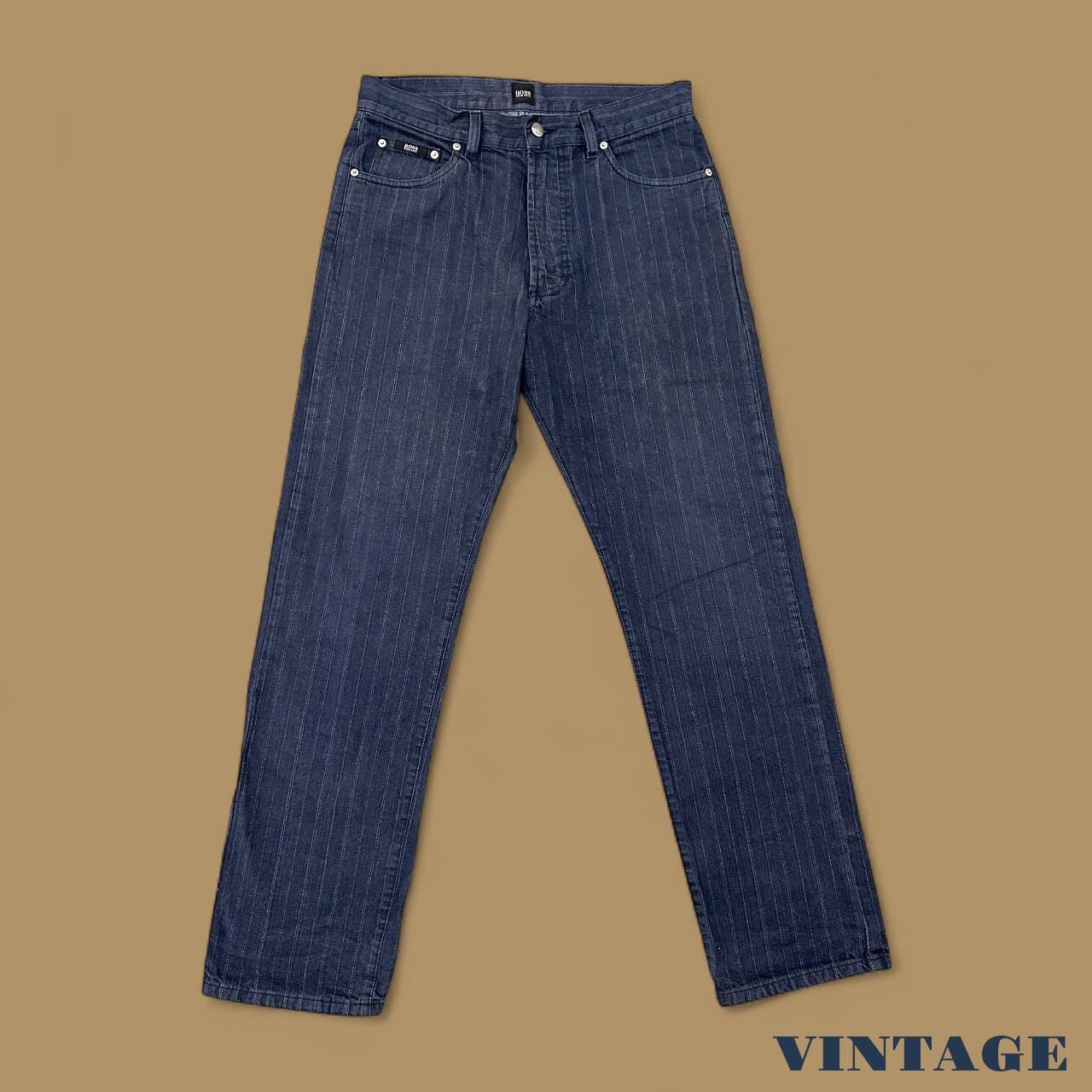 Vintage Hugo Boss Montana Straight Pinstripe Jeans Dark Blue W32 L32
