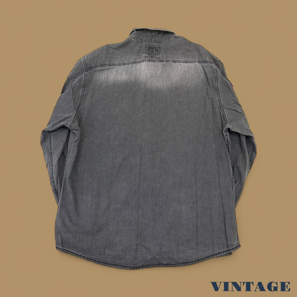 Vintage Angelo Litrico Slim Fit Denim Shirt Charcoal Grey XXL