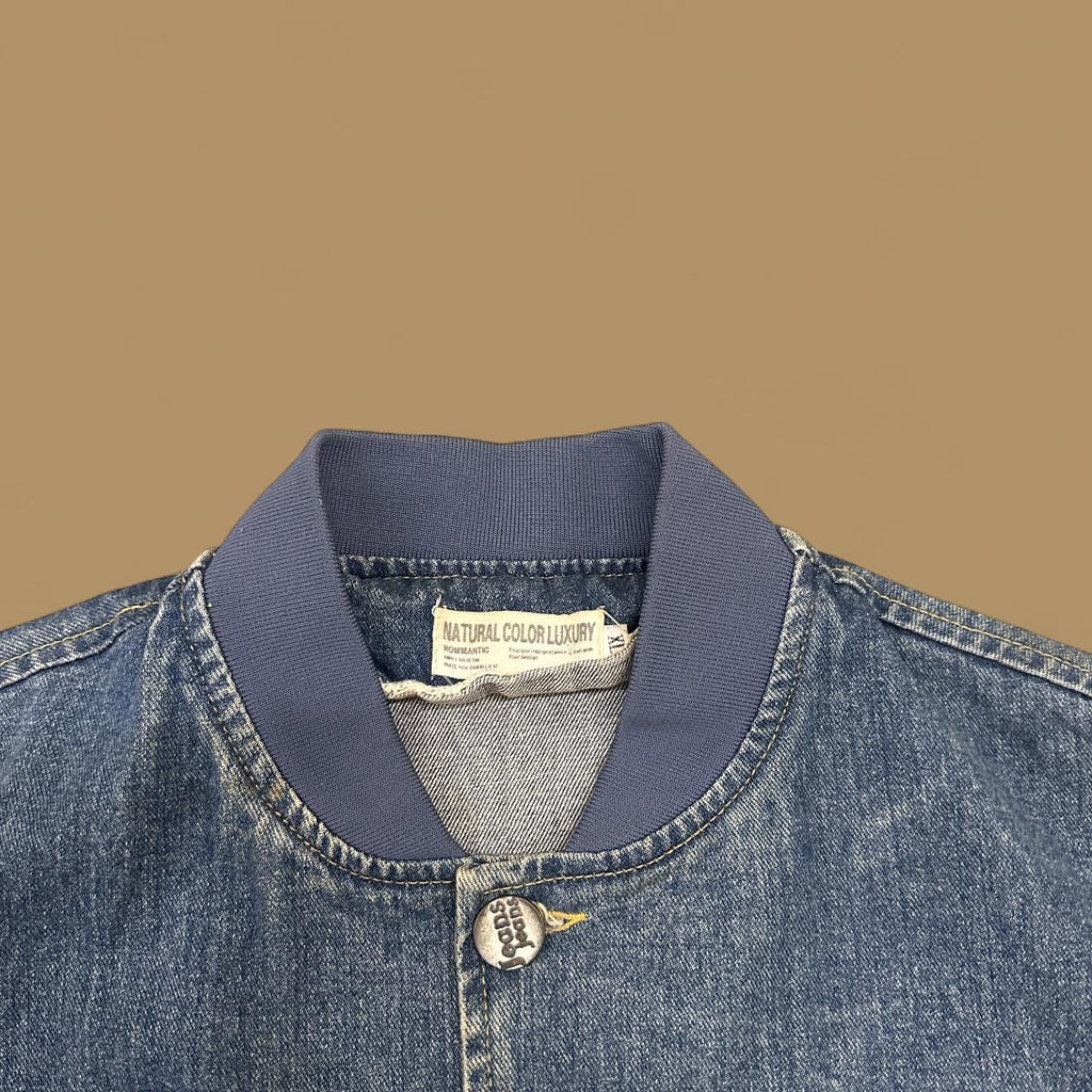Vintage Rock Bobo Denim Bomber Jacket Mid Blue XL