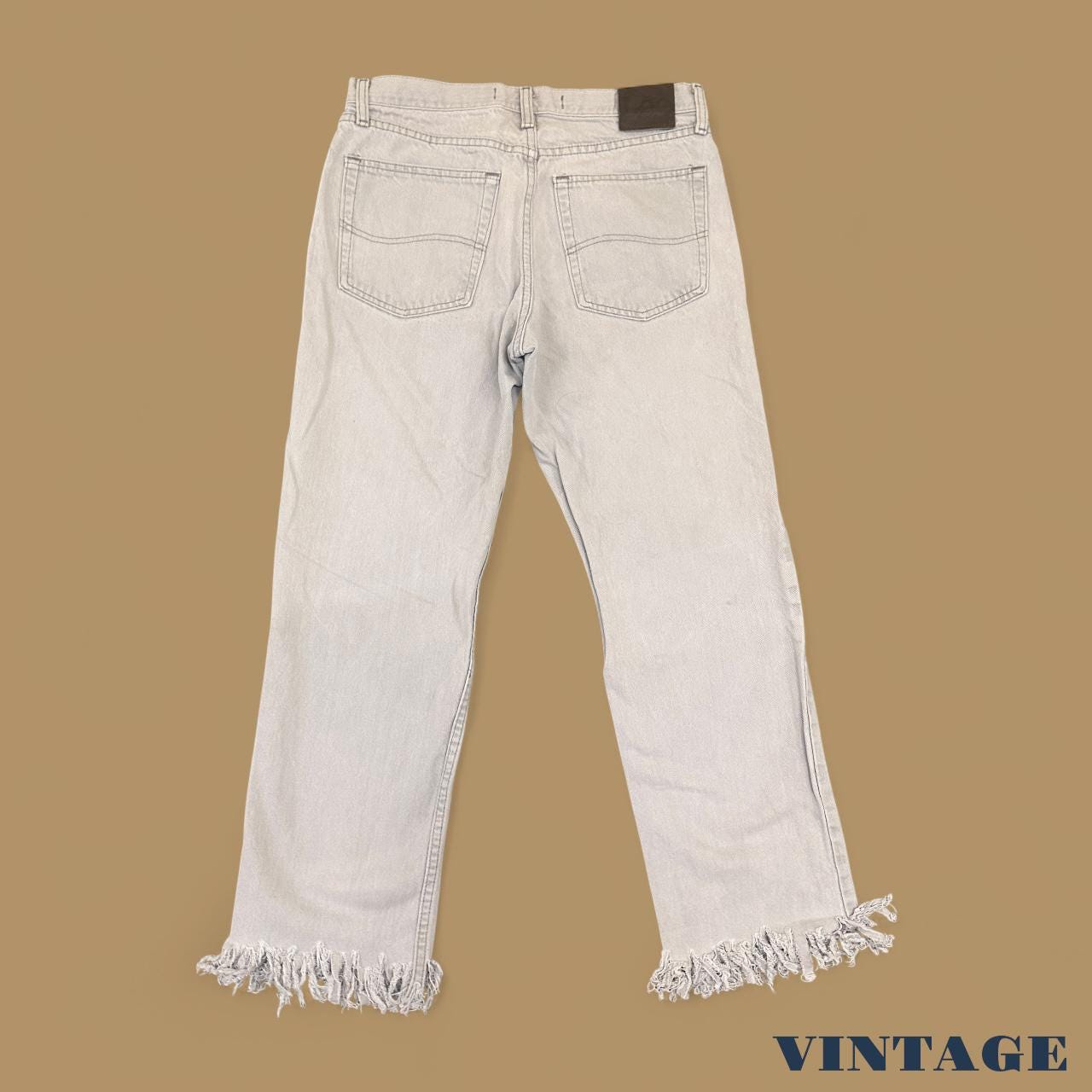 Vintage Lee Raw Hem Distressed Straight Leg Jeans Light Grey W32 L27