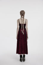 Punk Rave Vivienne Velvet Lace Panel Goth Slip Dress In Burgundy