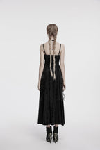 Punk Rave Morrigan Embroidered Velvet Goth Slip Dress In Black