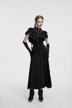 Punk Rave Morrigan Embroidered Velvet Goth Slip Dress In Black