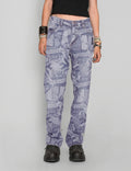 'Peace' Laser Print Jeans in Light Blue.