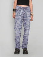 'Peace' Laser Print Jeans in Light Blue.