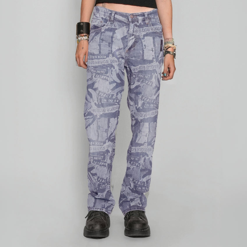 Stuart Trevor 'Peace' Laser Print Jeans Light Blue