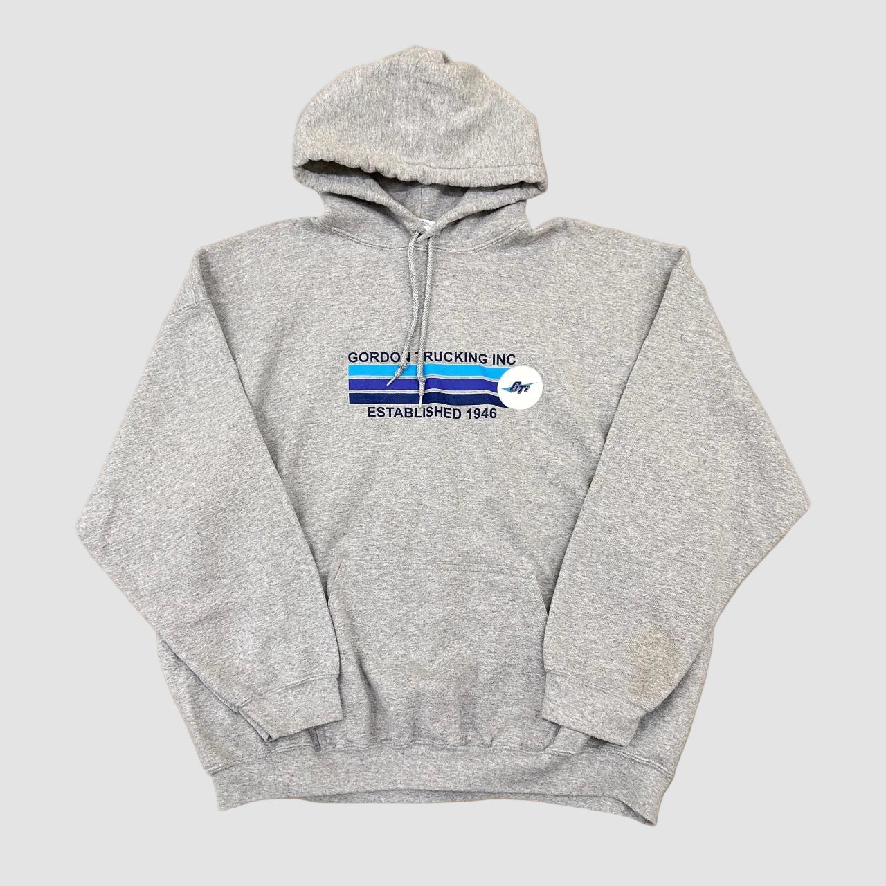 Vintage Gordon Trucking Inc Graphic Print Hoodie Grey XXL