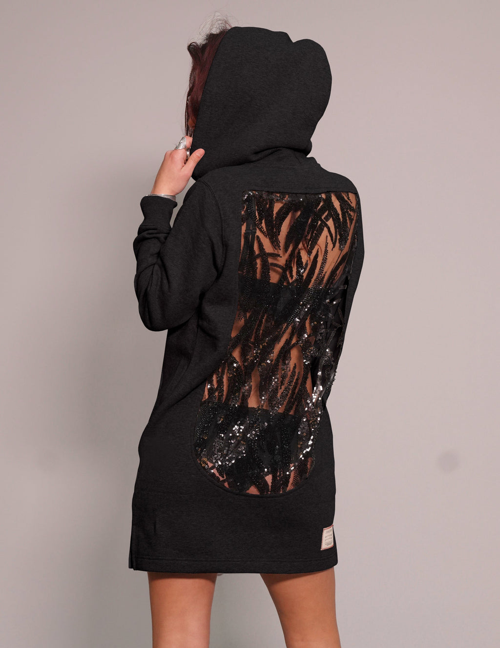 Party Back Hoodie Dress in Black