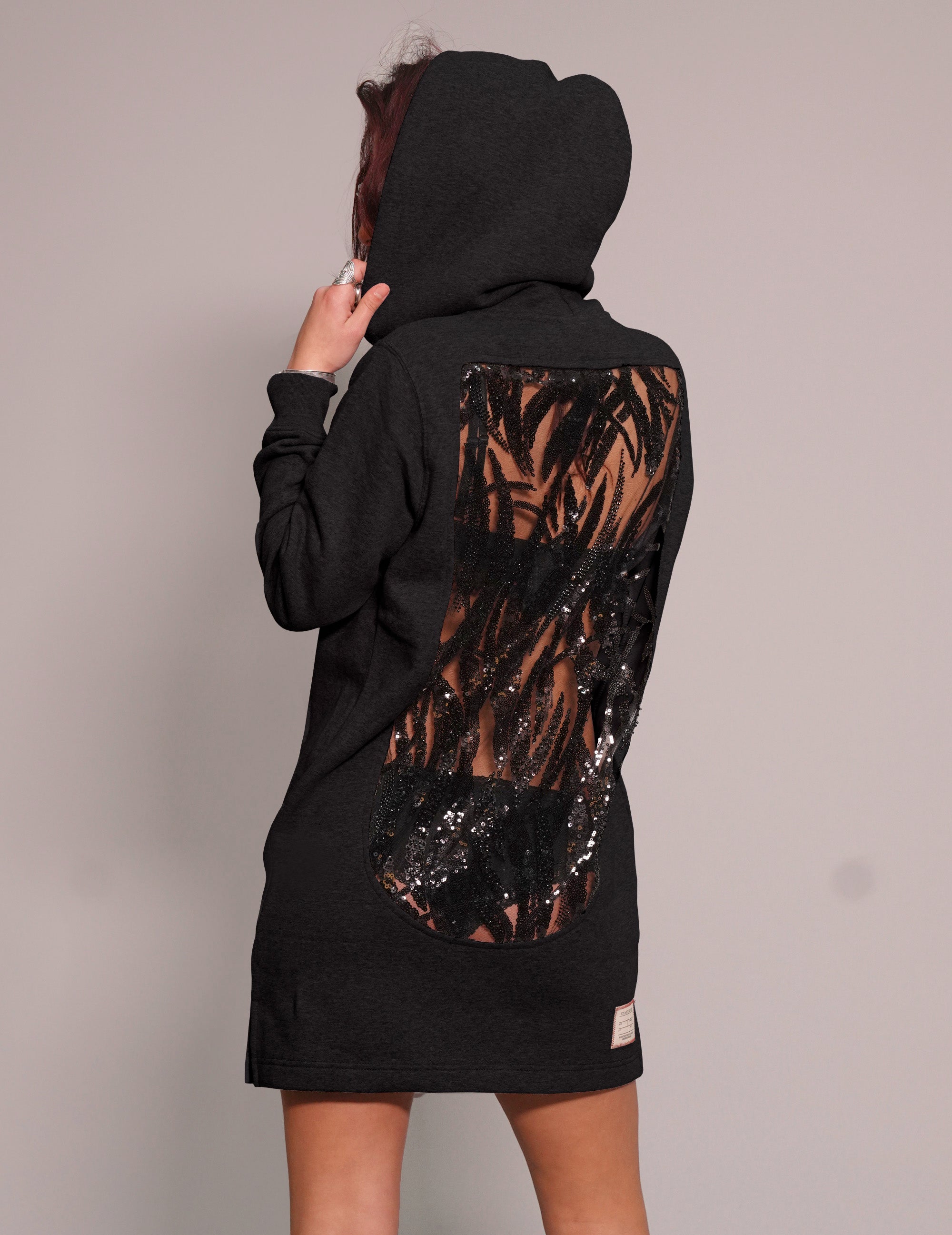 Party Back Hoodie Dress in Black