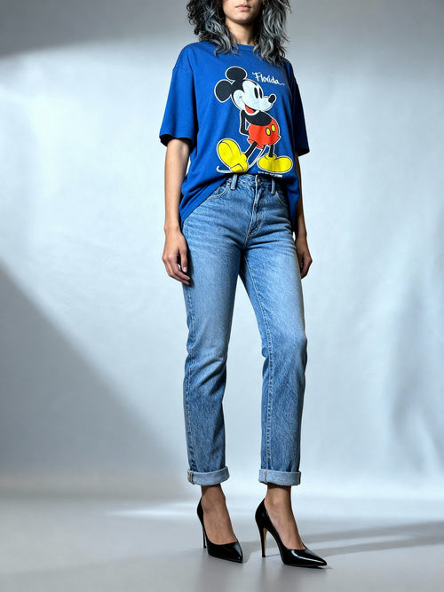 Original 1980's Vintage Disney Mickey Mouse Blue T Shirt UK 8 - 14
