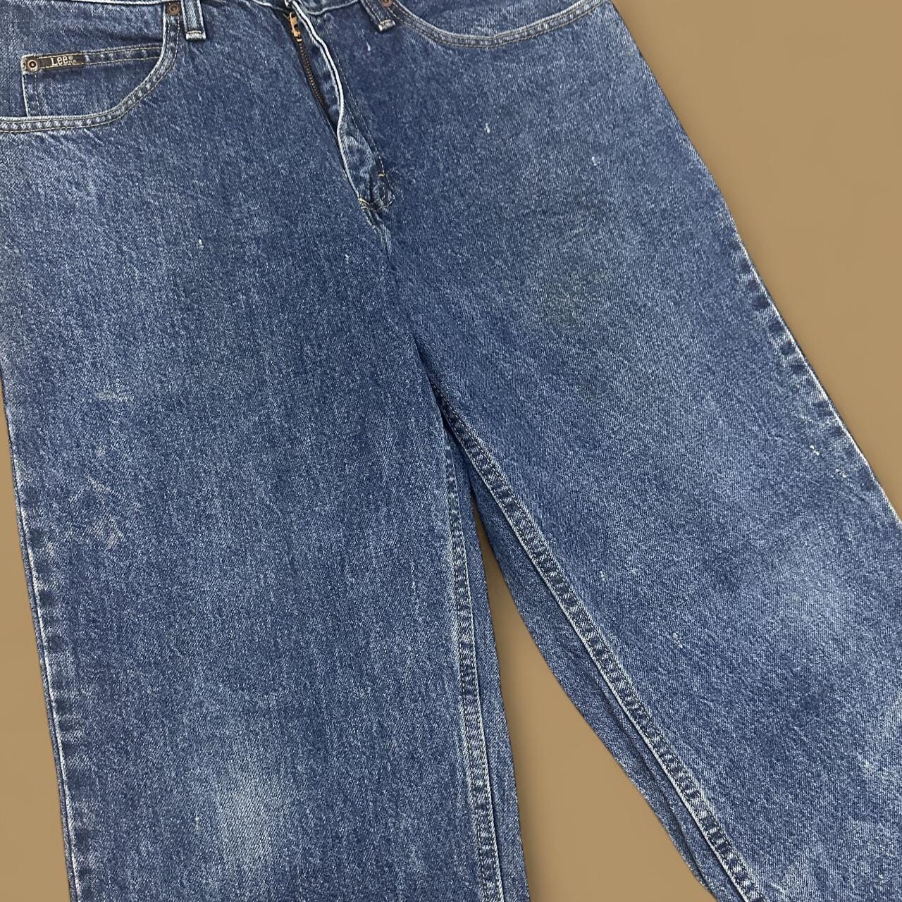 Vintage Lee Raw Hem Faded Straight Leg Jeans Dark Blue W31 L27