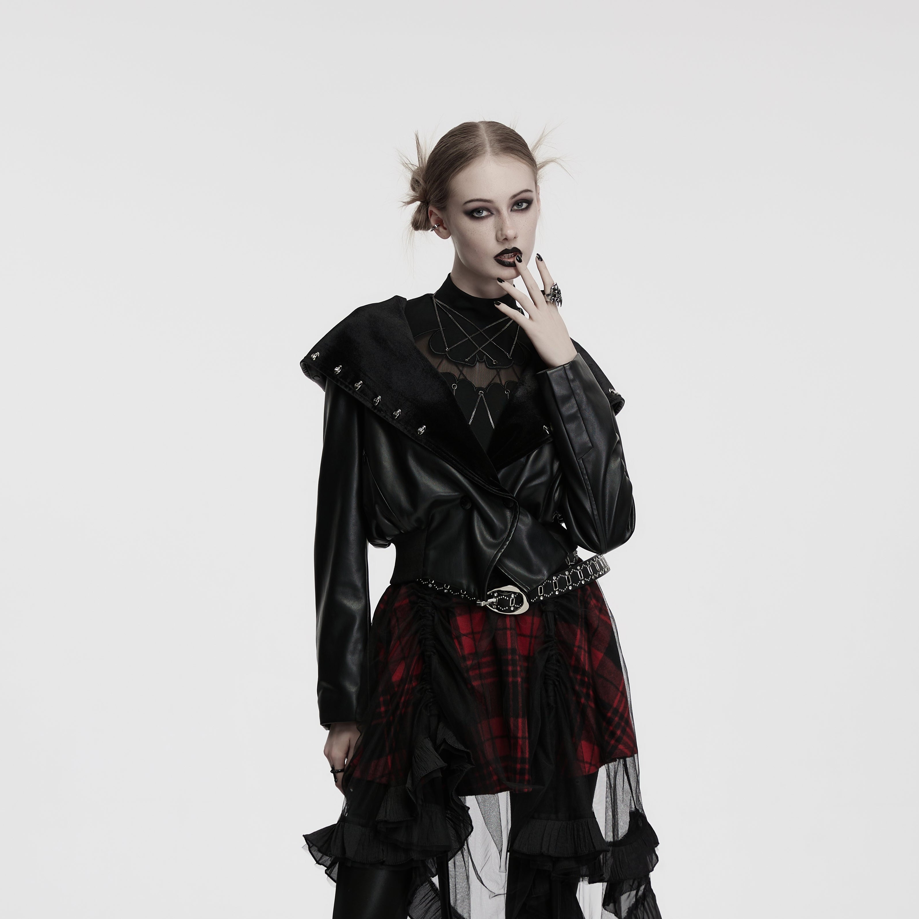 Punk Rave Nyx Hooded Faux Leather Jacket