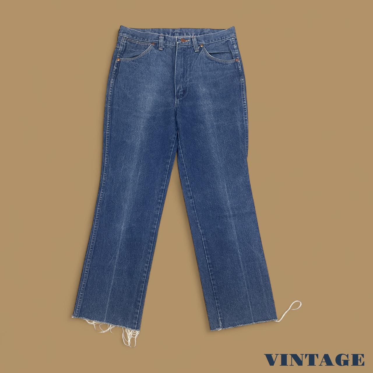 Vintage 70s Wrangler USA Made Raw Hem Straight Leg Ankle Jeans Dark Blue W34 L29