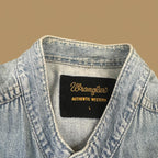 Vintage 80s Wrangler Grandad Collar Denim Shirt Light Blue Large