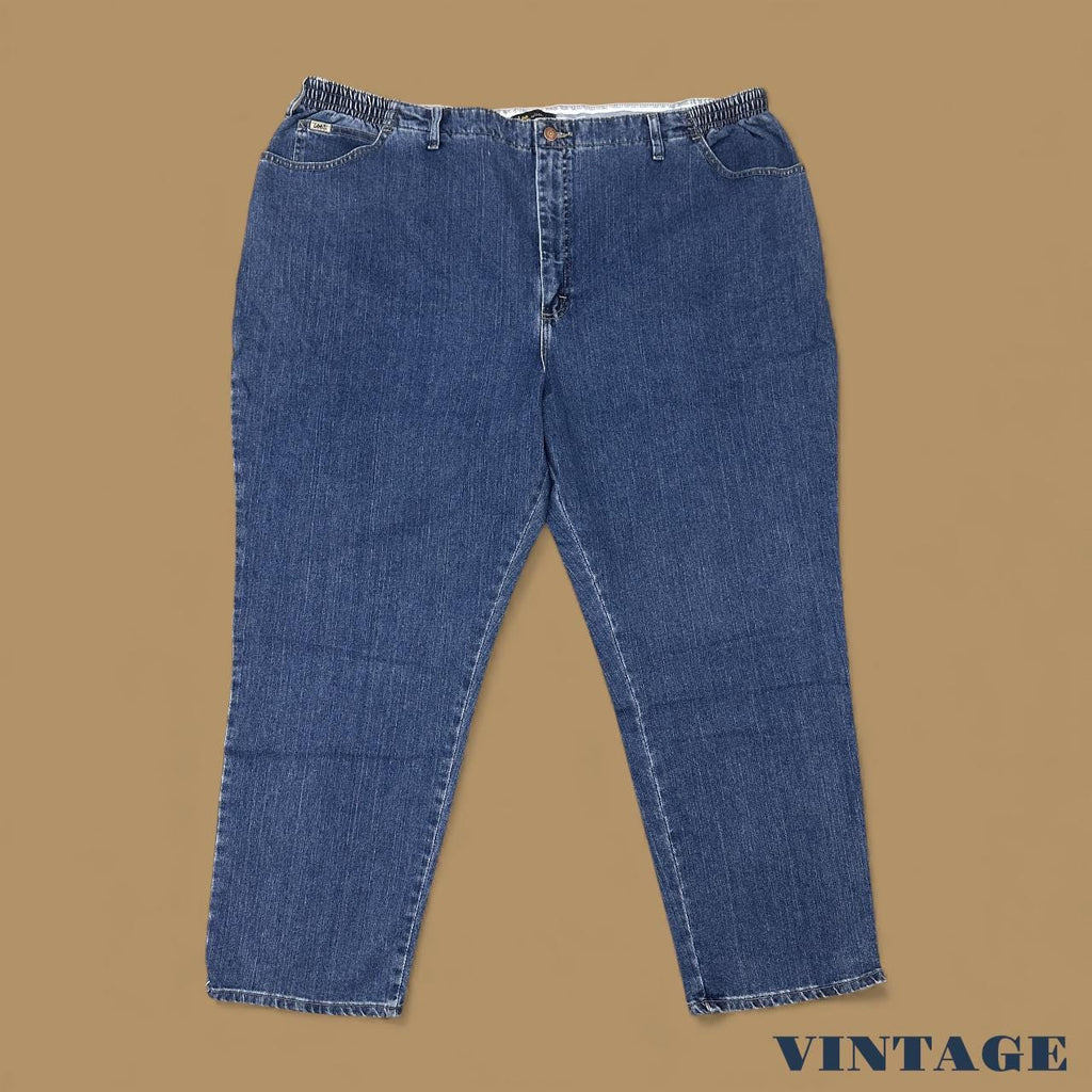 Vintage 90s Lee Elastic Waist Tapered Leg Mom Jeans Dark Blue W48 L30