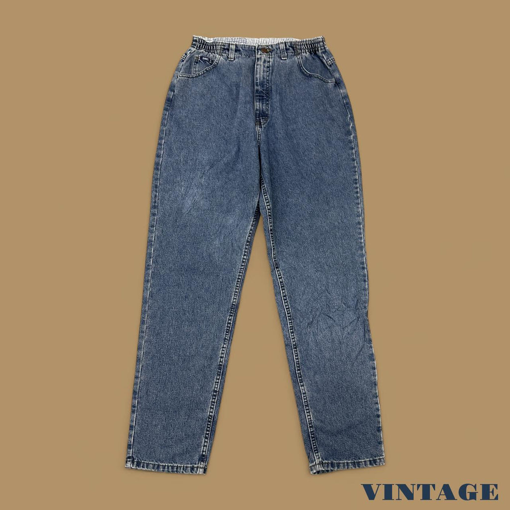 Vintage 90s Lee Elastic Baggy Tapered Leg Jeans Mid Blue W30 L32