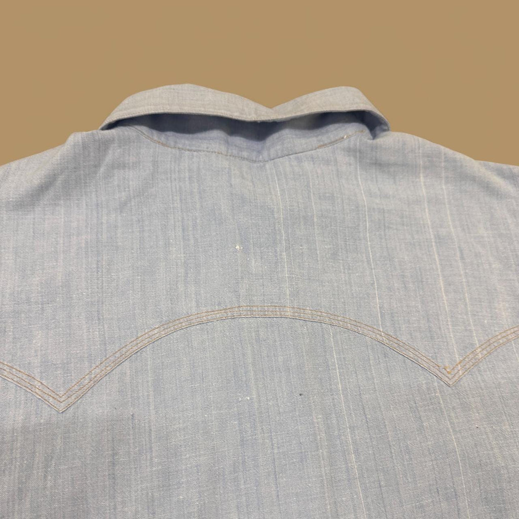 Vintage 80s Jeffery Rogers Western Denim Shirt Light Blue XL