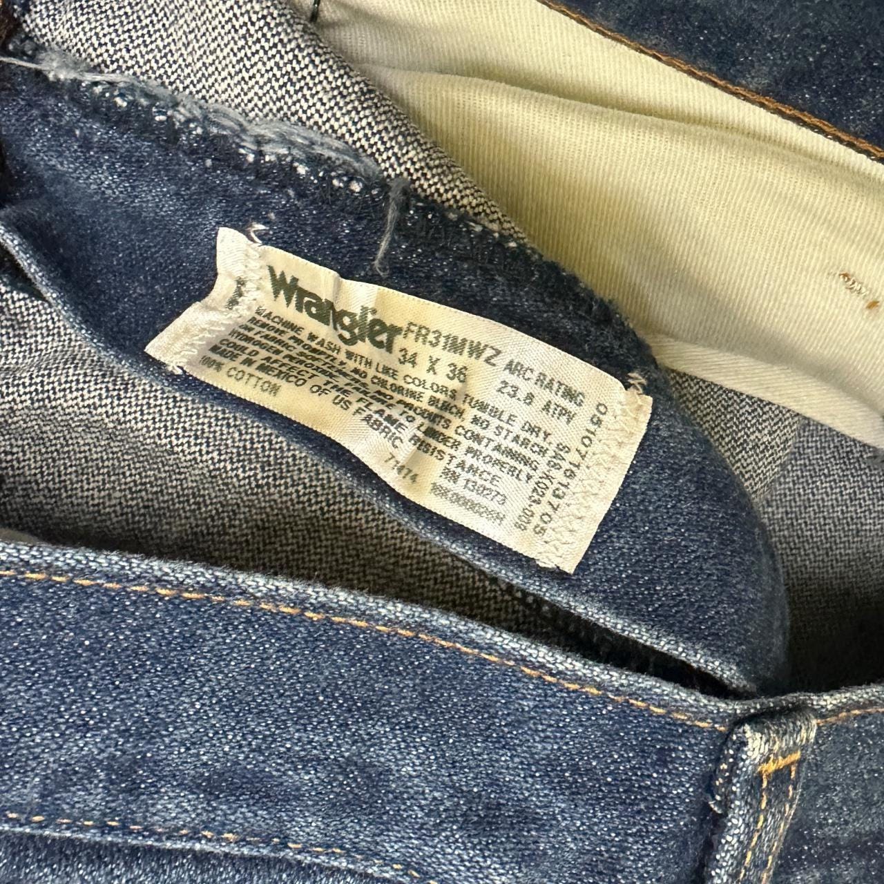 Vintage Wrangler Flame Resistant Raw Hem Straight Leg Jeans Dark Blue W34 L31