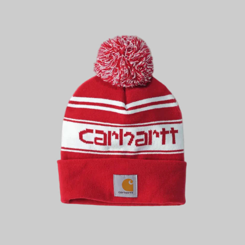 Carhartt Jacquard Knit Pom-Pom Logo Beanie Red