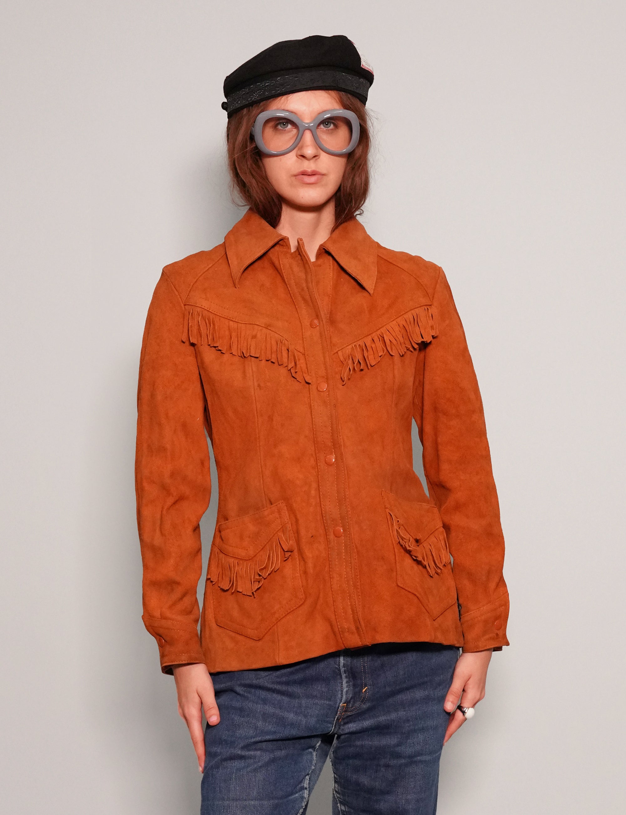 Vintage Orange Leather Cowgirl Jacket Medium