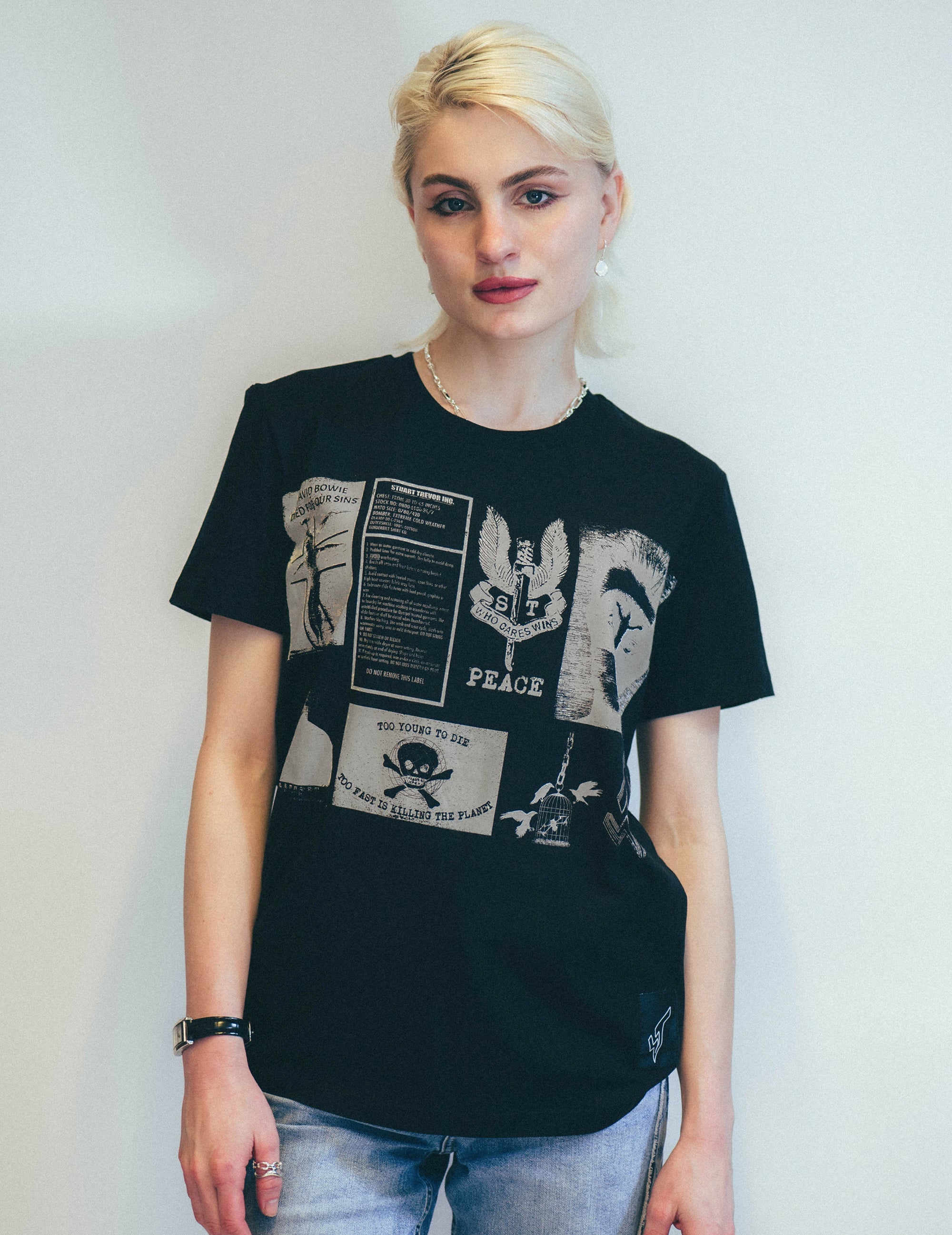 T-Shirt with Printed Patches in Black