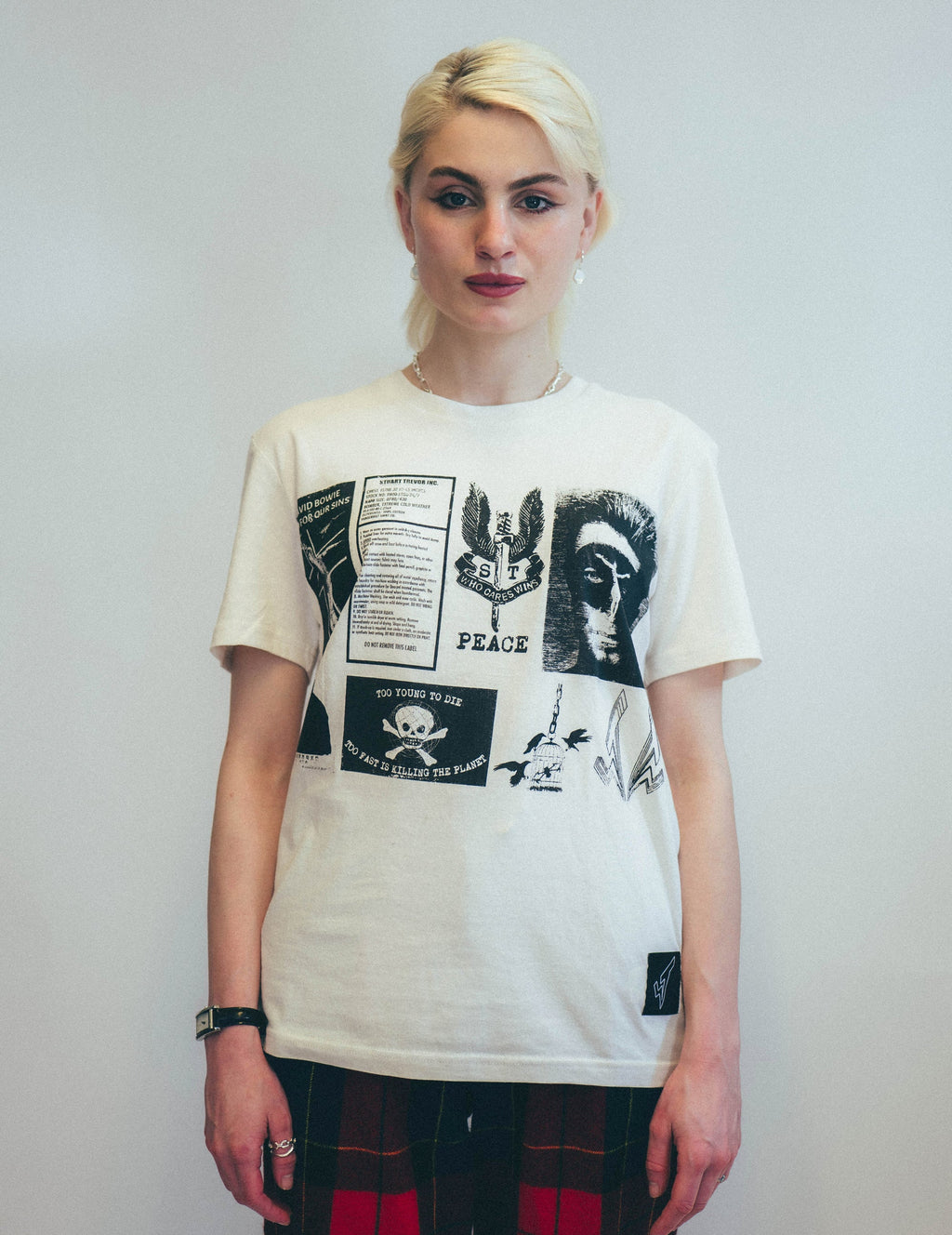 T-Shirt with Printed Patches in Ecru