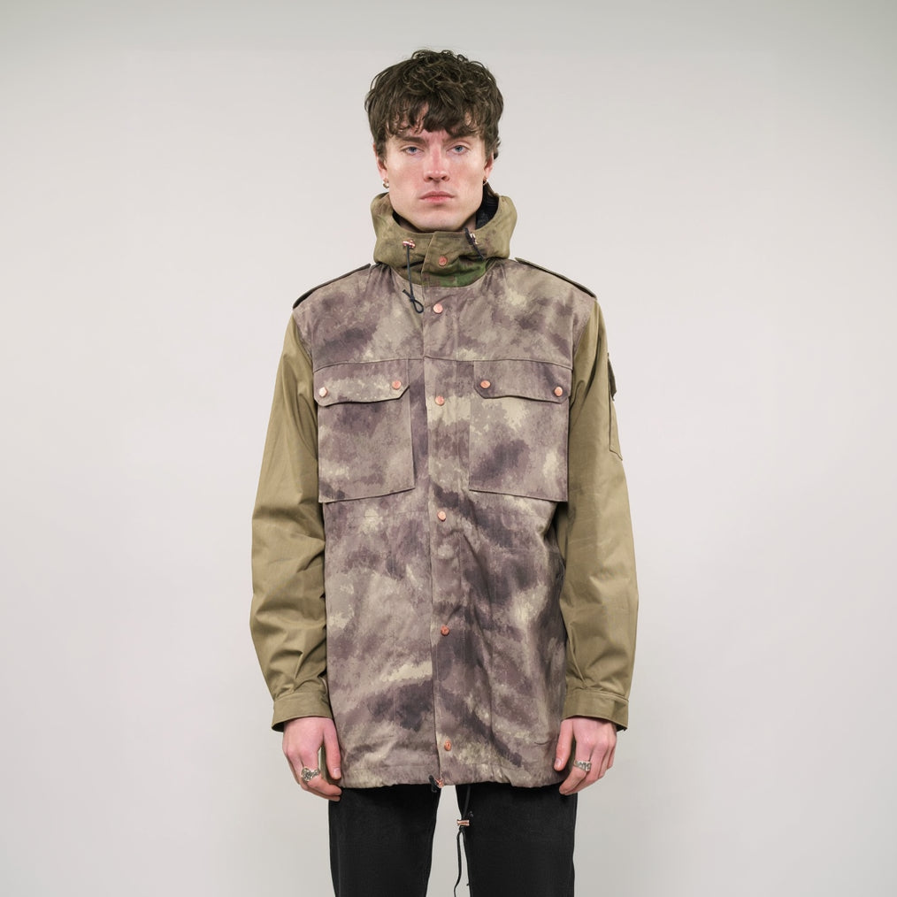 IMMORTAL Hooded Desert Parka Jacket in Khaki & Camo