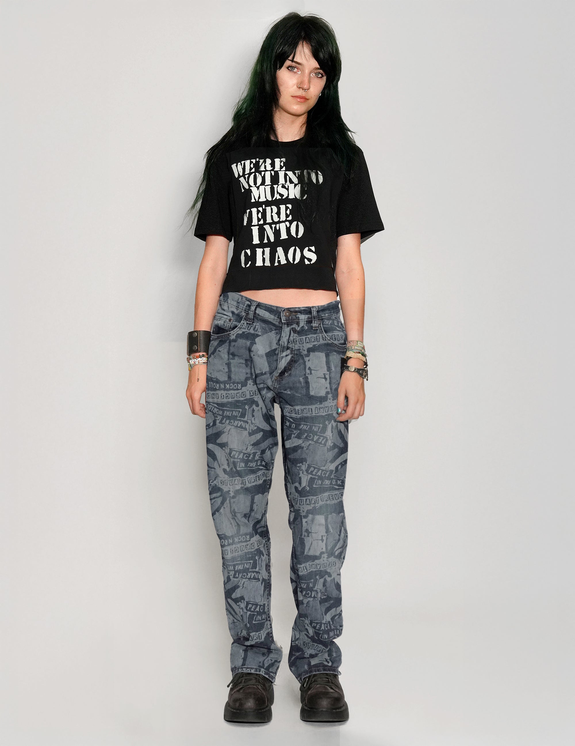 'Peace' Laser Print Jeans in Indigo.