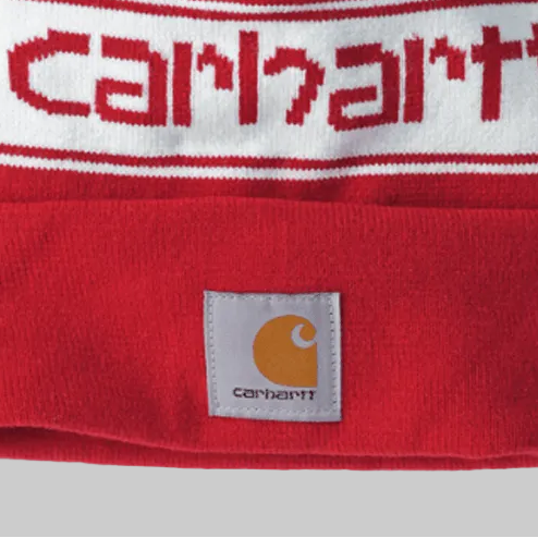 Carhartt Jacquard Knit Pom-Pom Logo Beanie Red