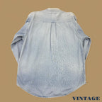 Vintage Moto Jeanswear Pinstripe Grandad Collar Denim Shirt Light Blue Large