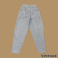 Vintage 80s Lee Tapered Leg Paperbag Distressed Mom Jeans Mid Blue W25 L30