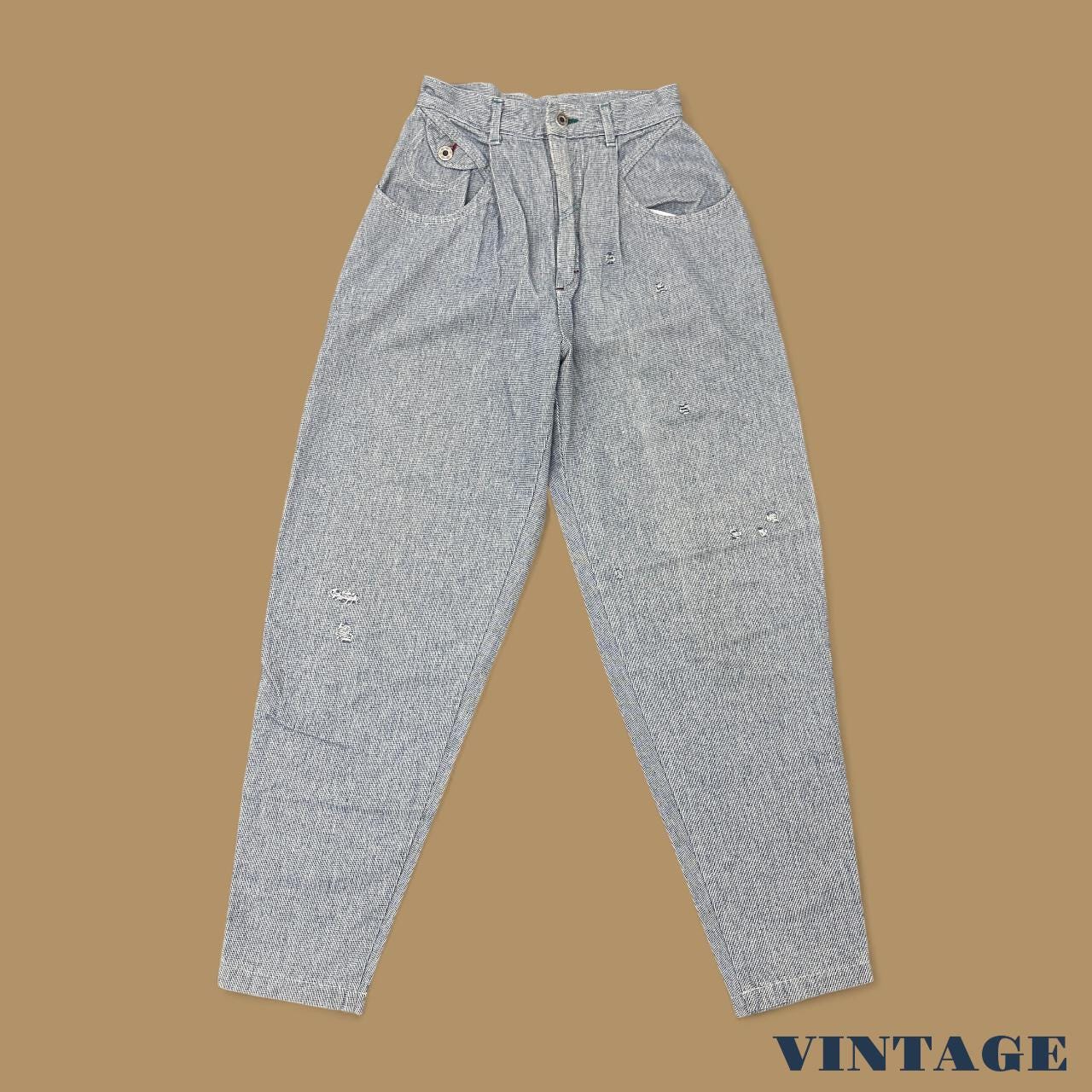 Vintage 80s Lee Tapered Leg Paperbag Distressed Mom Jeans Mid Blue W25 L30