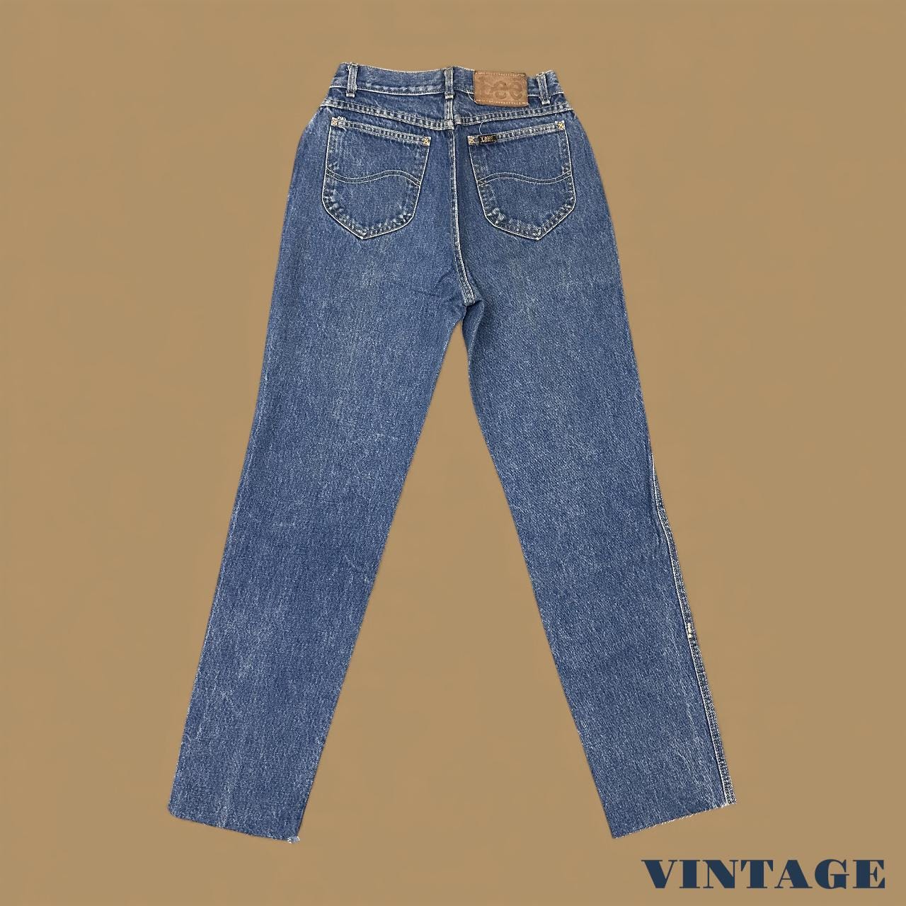 Vintage Lee Straight Leg Raw Hem Boyfriend Jeans Dark Blue W25 L29
