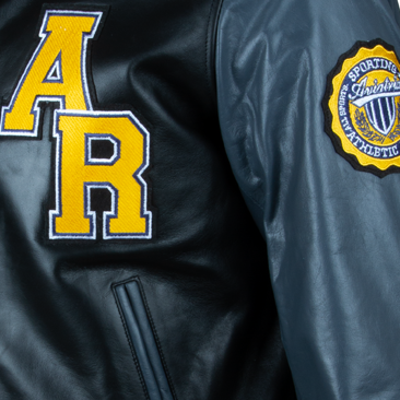 Aviatrix Leather College Varsity Jacket Black/Grey