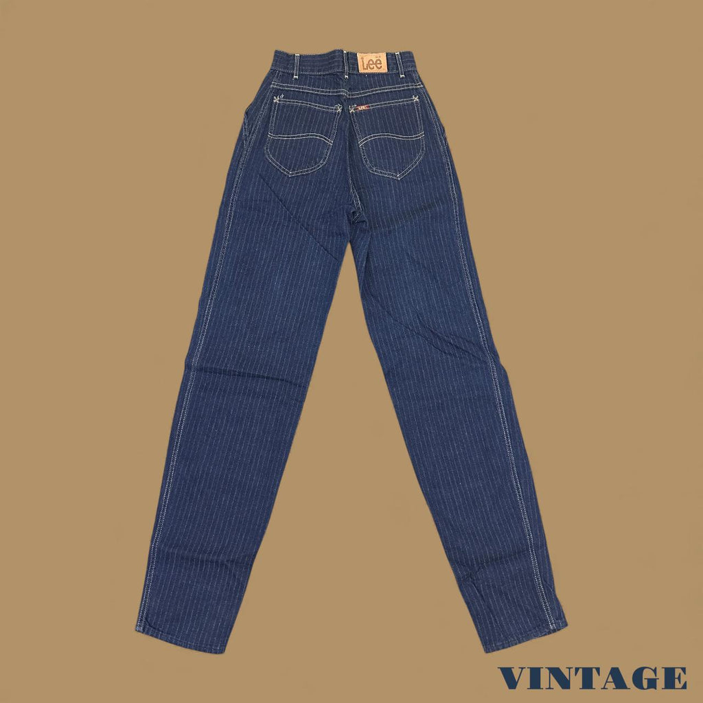 Vintage 80s Lee Tapered Leg Pinstripe Mom Jeans Dark Blue W24 L34