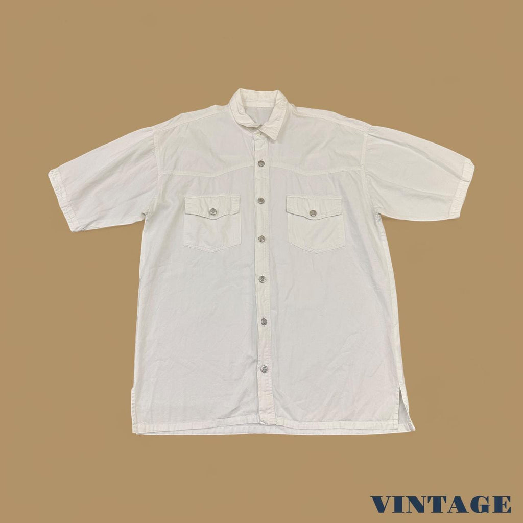Vintage Short Sleeved Denim Shirt White XXL