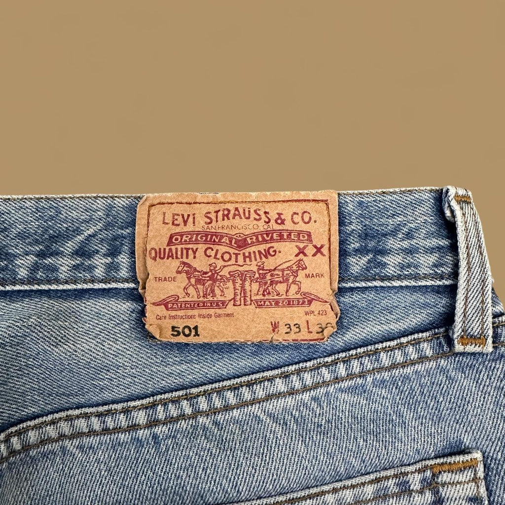 Vintage Levi&#39;s 501 Distressed Grunge Straight Leg Jeans Light Blue W33 L30
