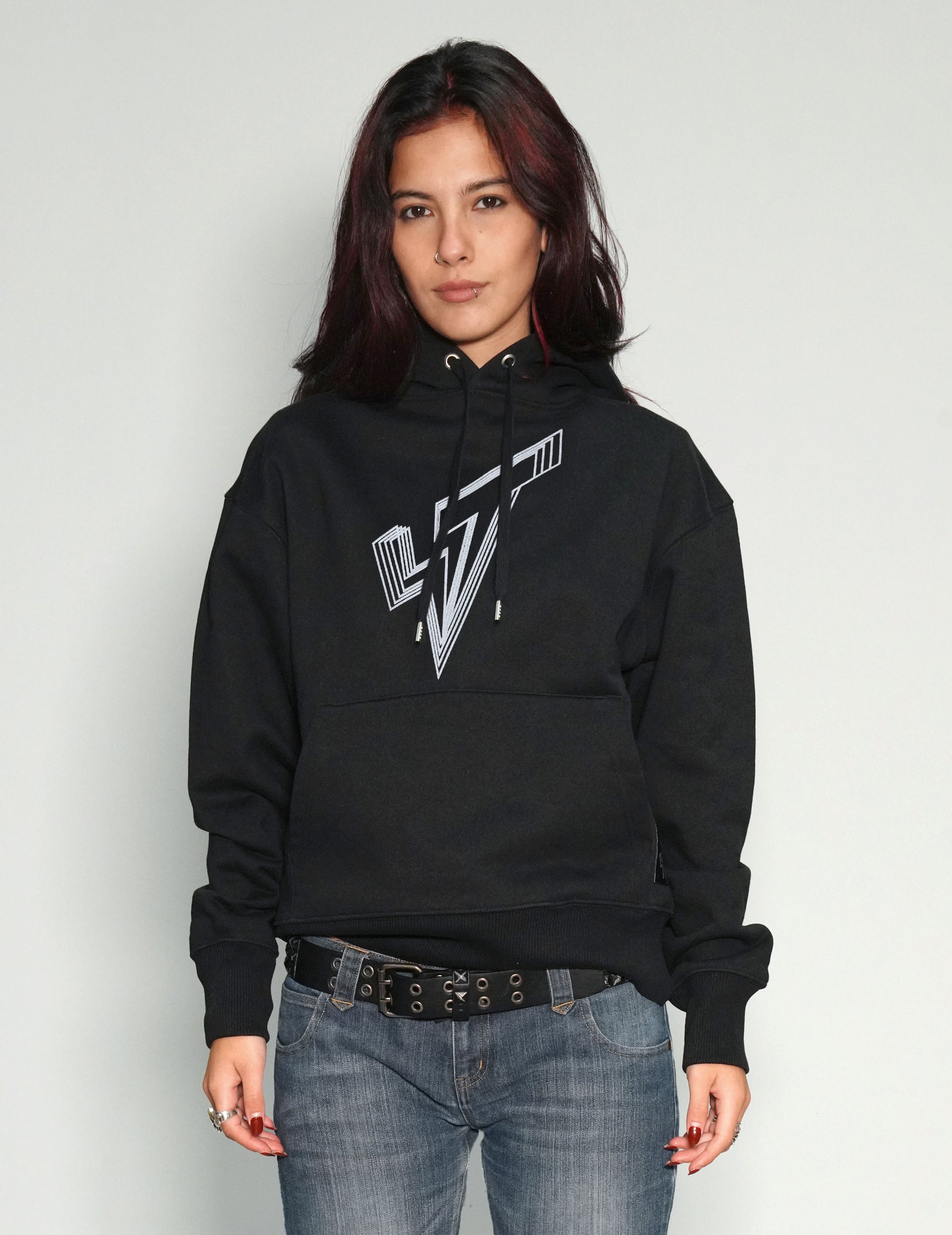 ST Hoodie in Black with Silver Lined Logo