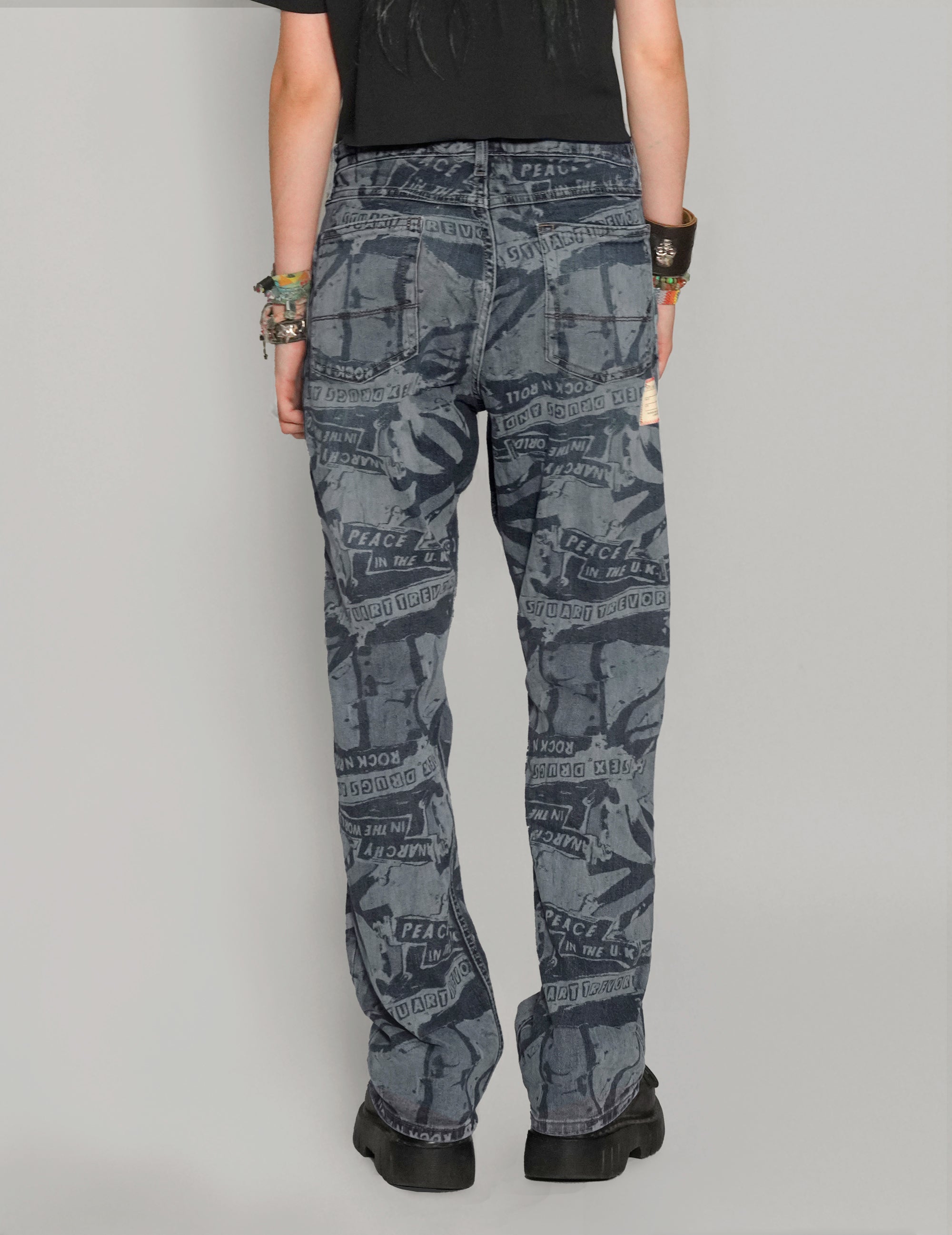 'Peace' Laser Print Jeans in Indigo.