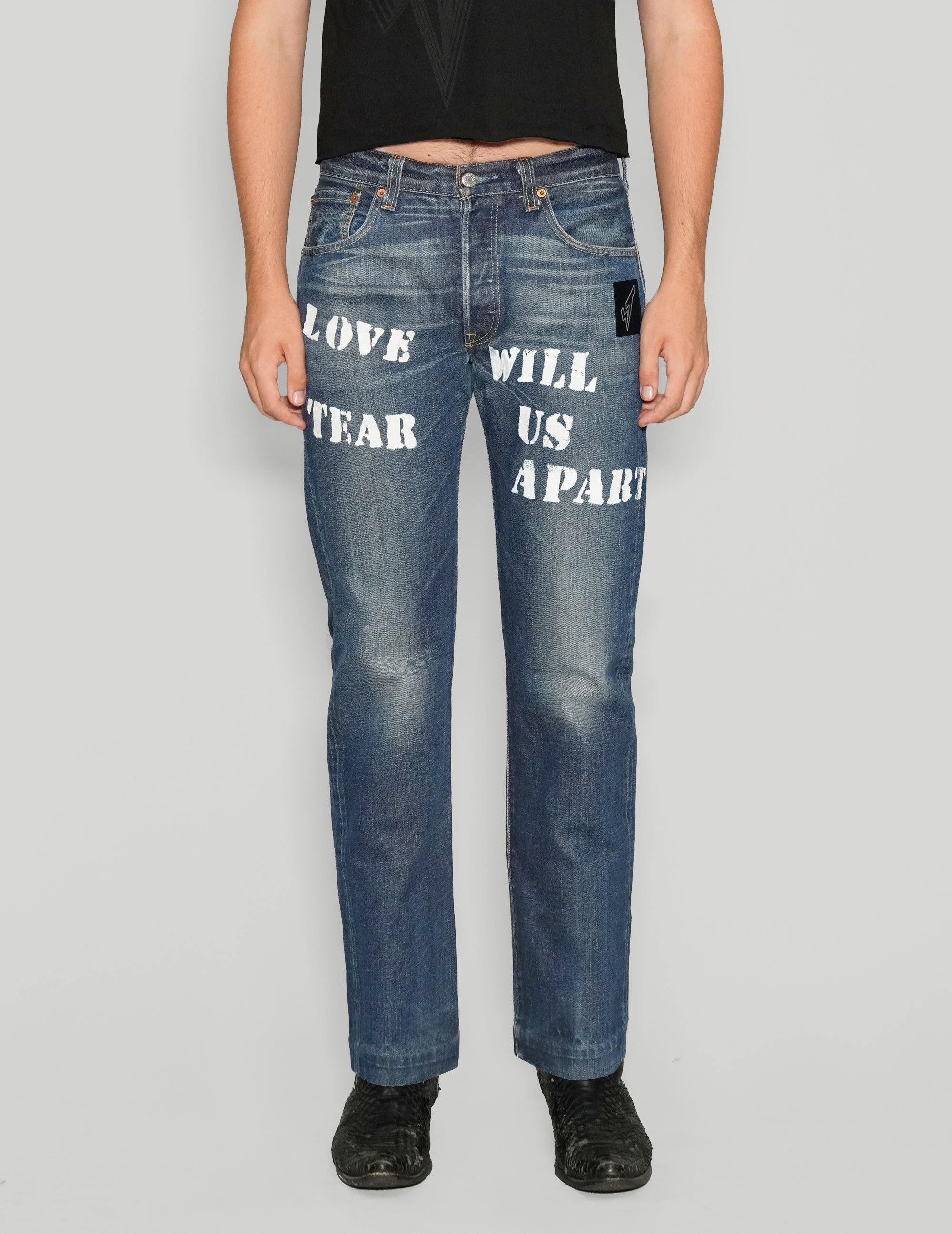 'Love Will Tear Us Apart' Jeans in Blue