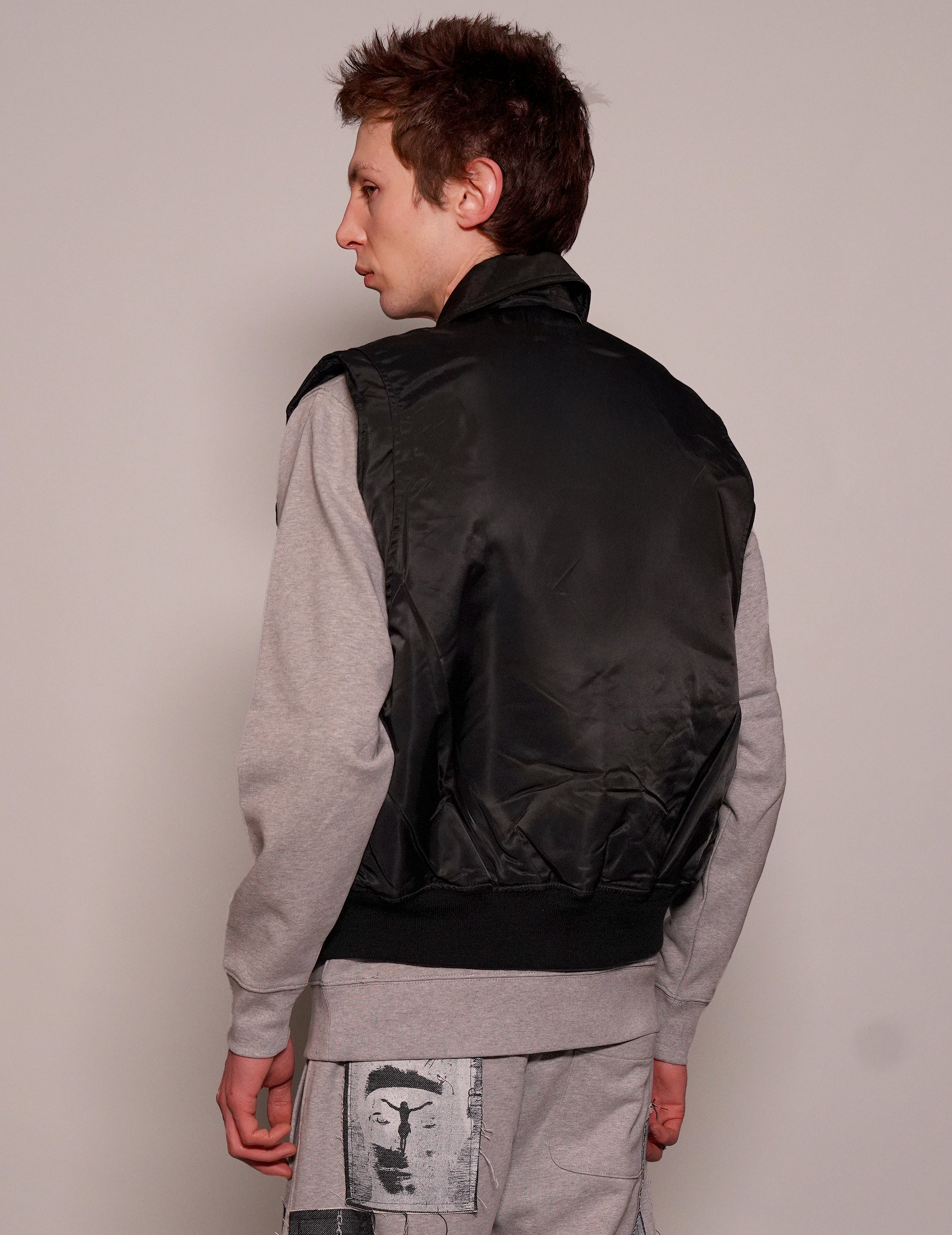 Light Weight Collared Bomber Gilet in Black