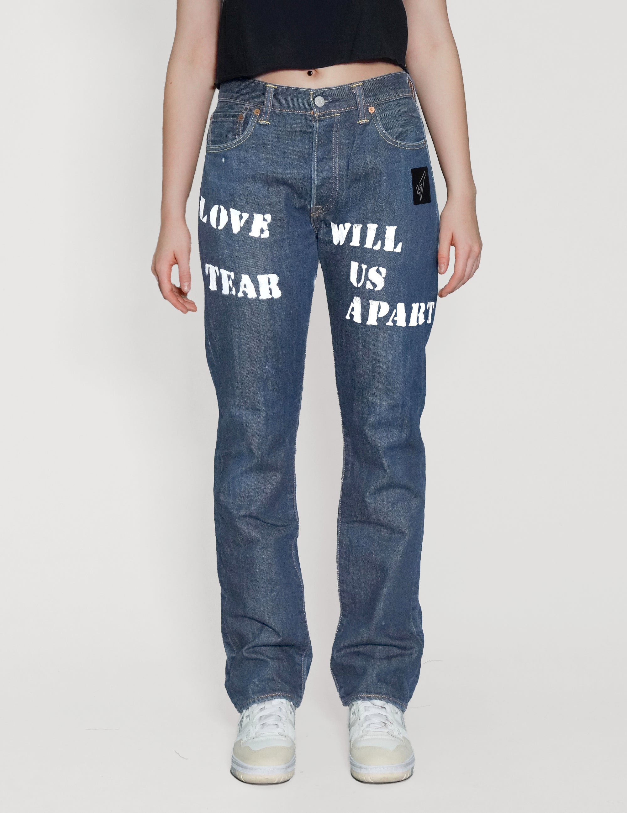 'Love Will Tear Us Apart' Jeans in Blue