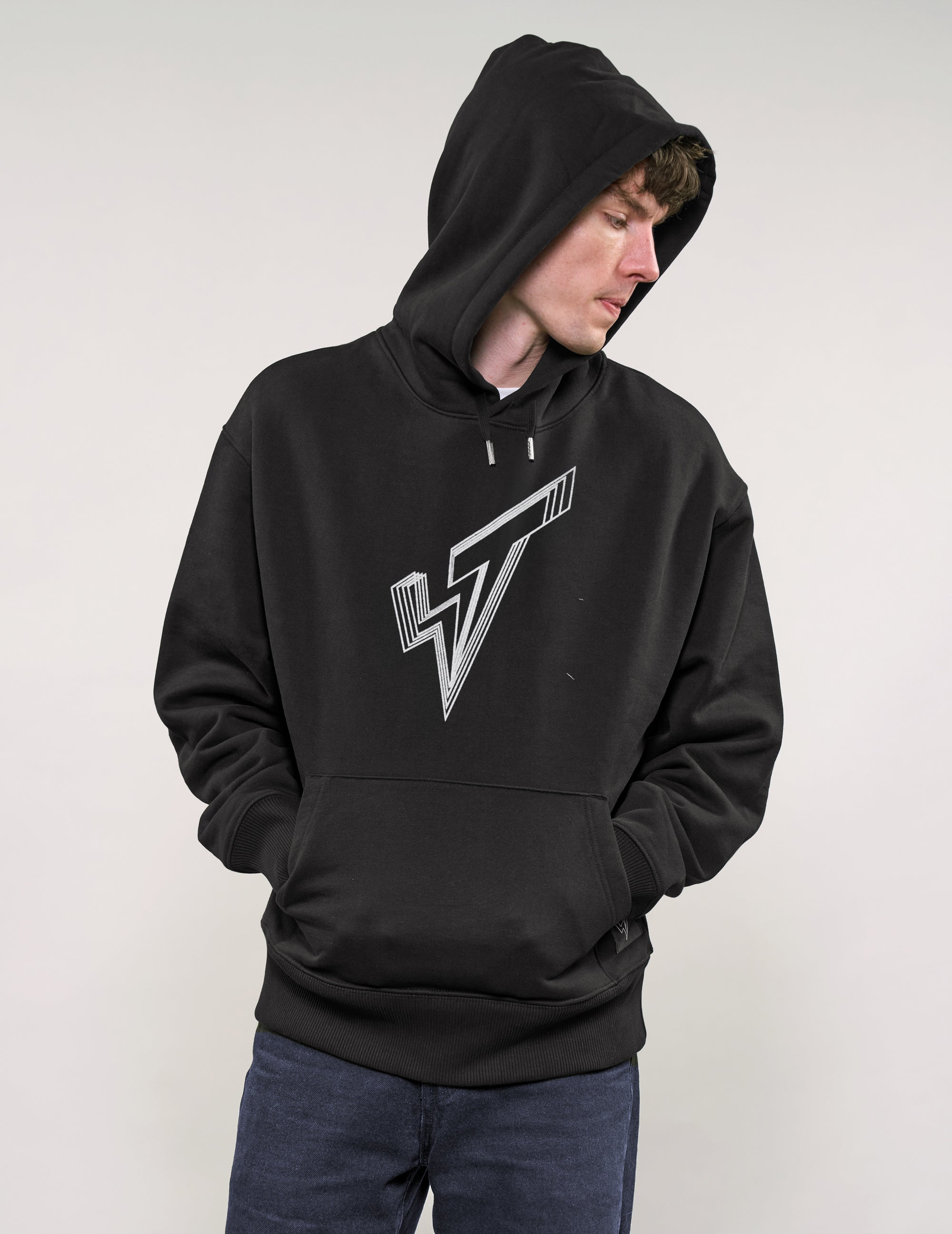 ST Hoodie in Black with Silver Lined Logo
