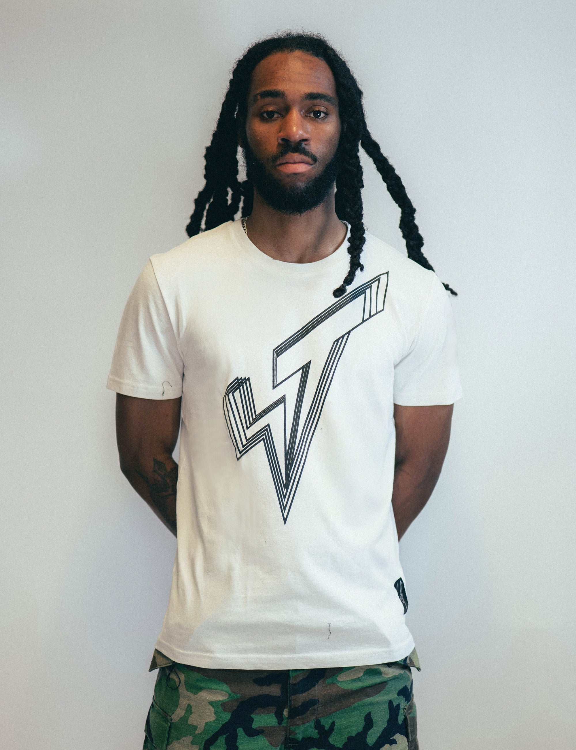 Ecru T-Shirt with Black Lined Logo